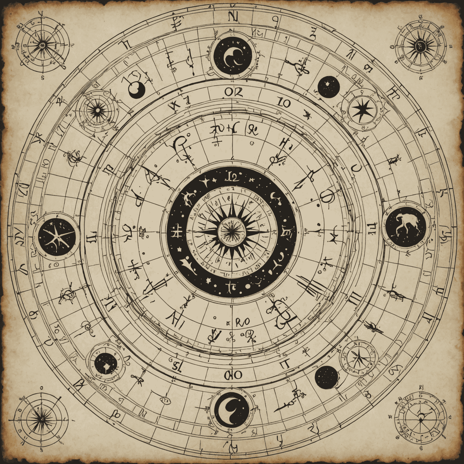 Imagine ilustrând diverse combinații de semne zodiacale, cu linii de conexiune între ele, reprezentând compatibilitatea și aspectele planetare.